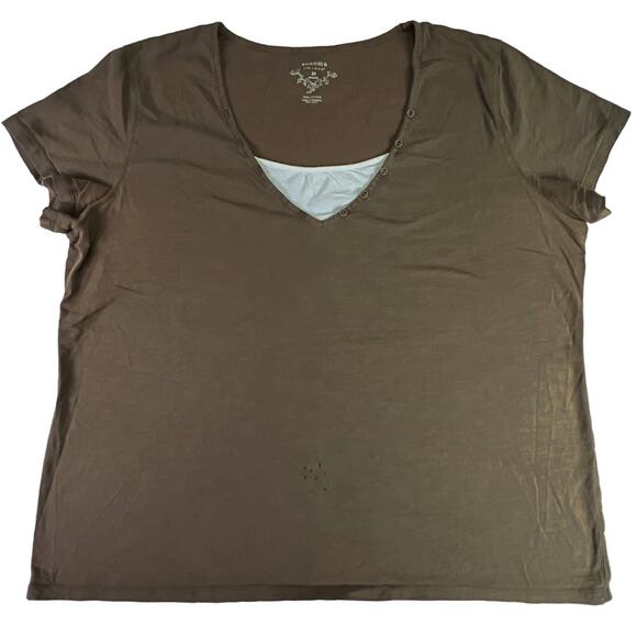 Sonoma Short Sleeve V-Neck Tee Shirt Top Plus Size 2X Brown White - Picture 1 of 10